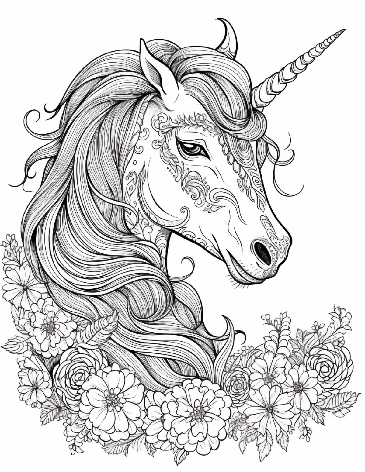 unicorn head coloring page