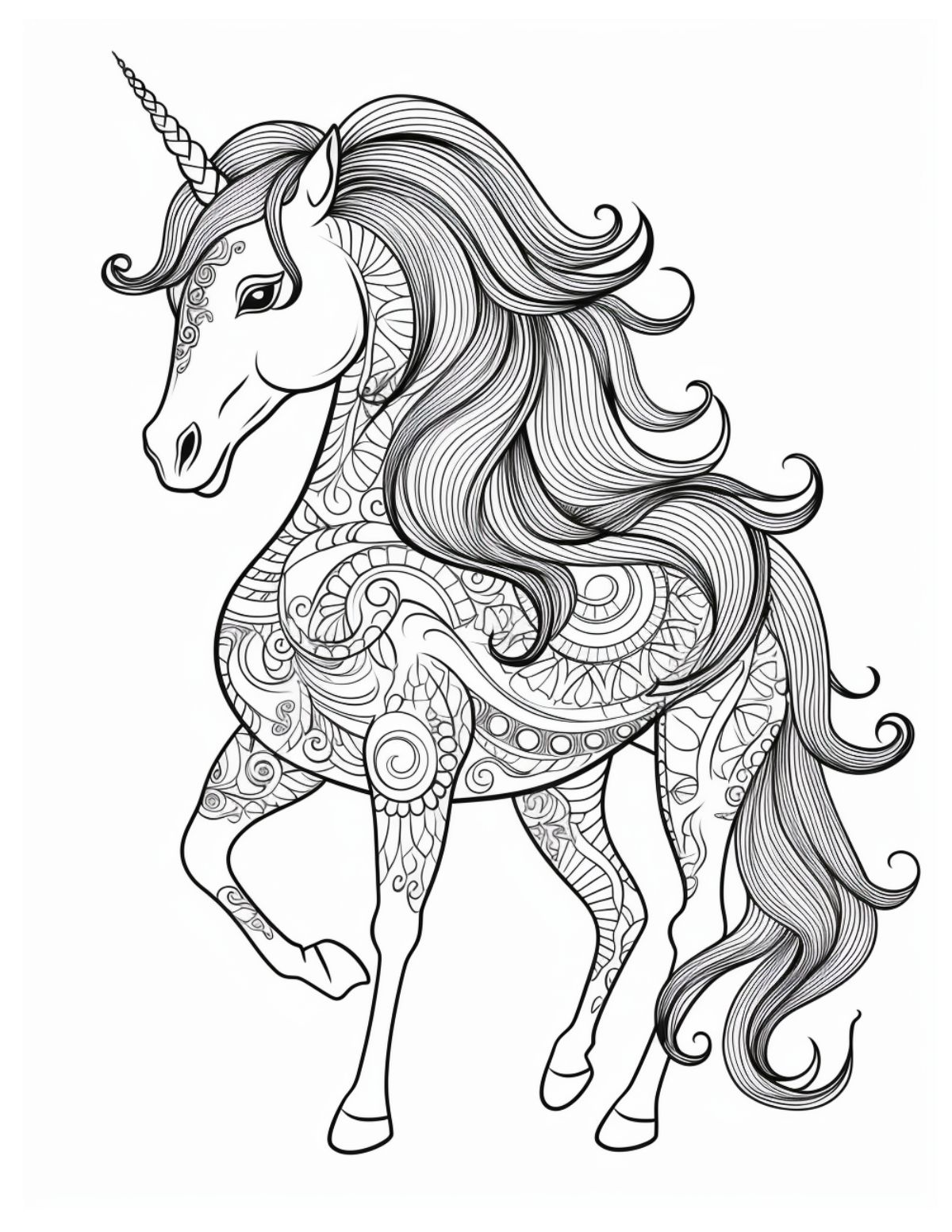 zentangle unicorn prancing