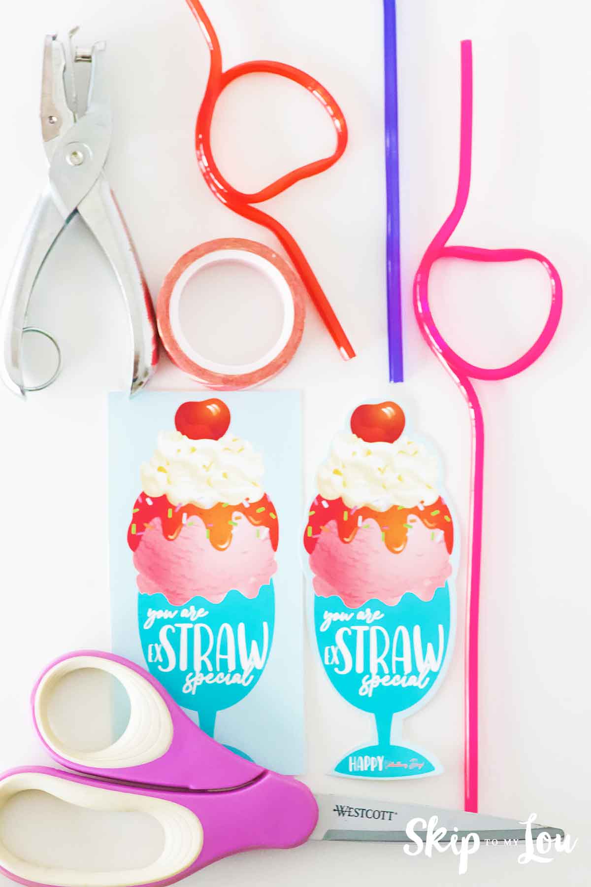 crazy heart straws, printable exSTRAW special Valentine, washi tape, hole punch