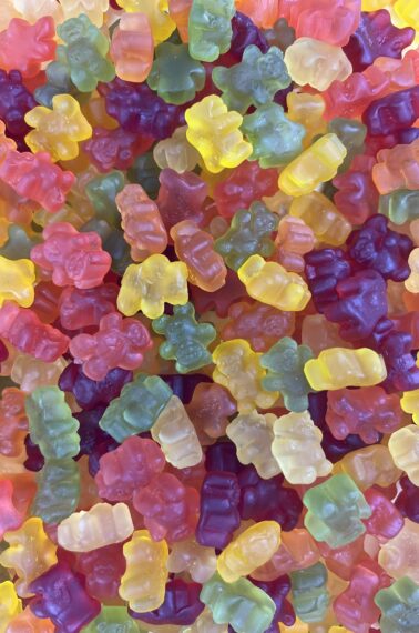 closeup of gummy bears for the guess how many in a mason jar game