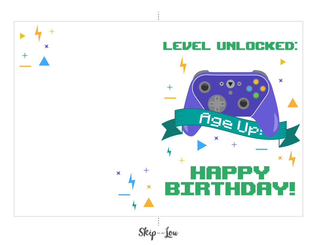 Scaled Happy birthday gamer card with a controller design.