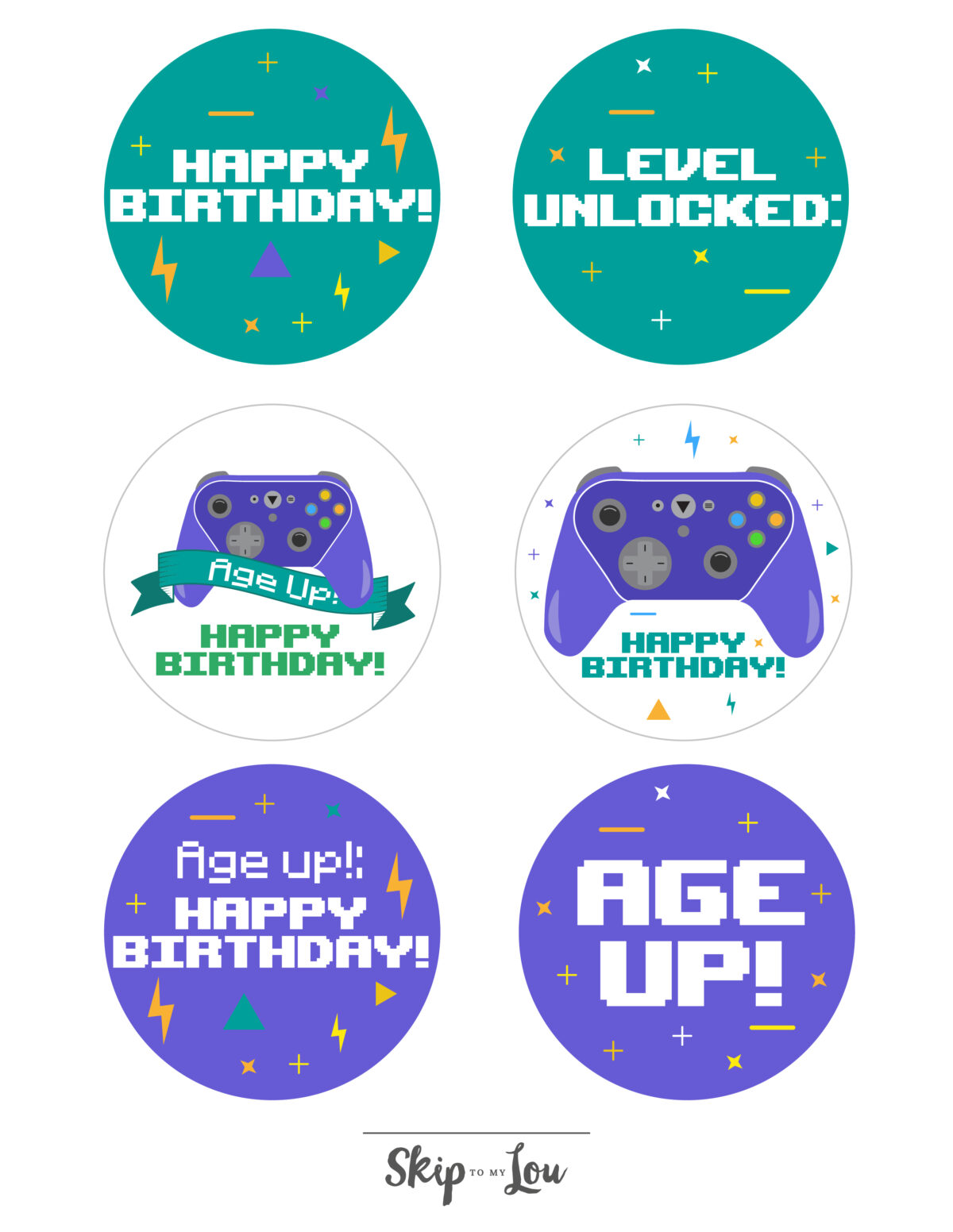 Scaled Happy birthday gamer tags with a controller design.