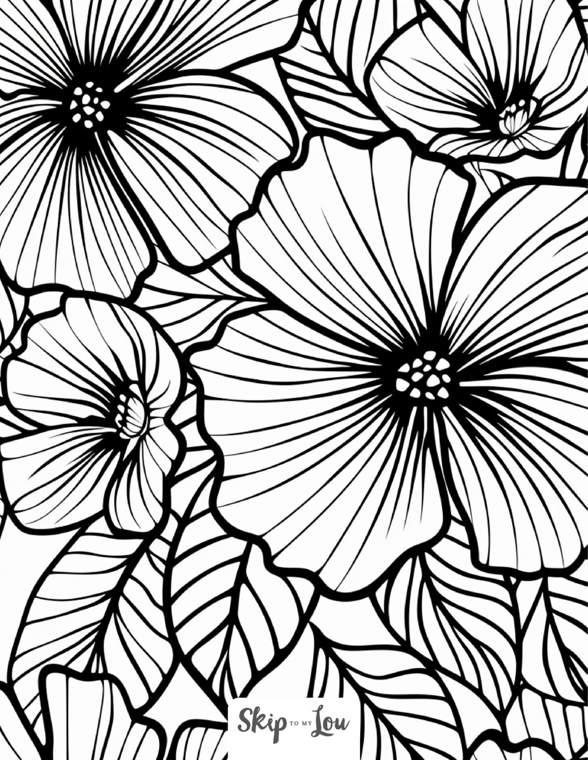 Skip to my Lou - Garden Coloring Pages - Line picture of beautiful flowers close up.