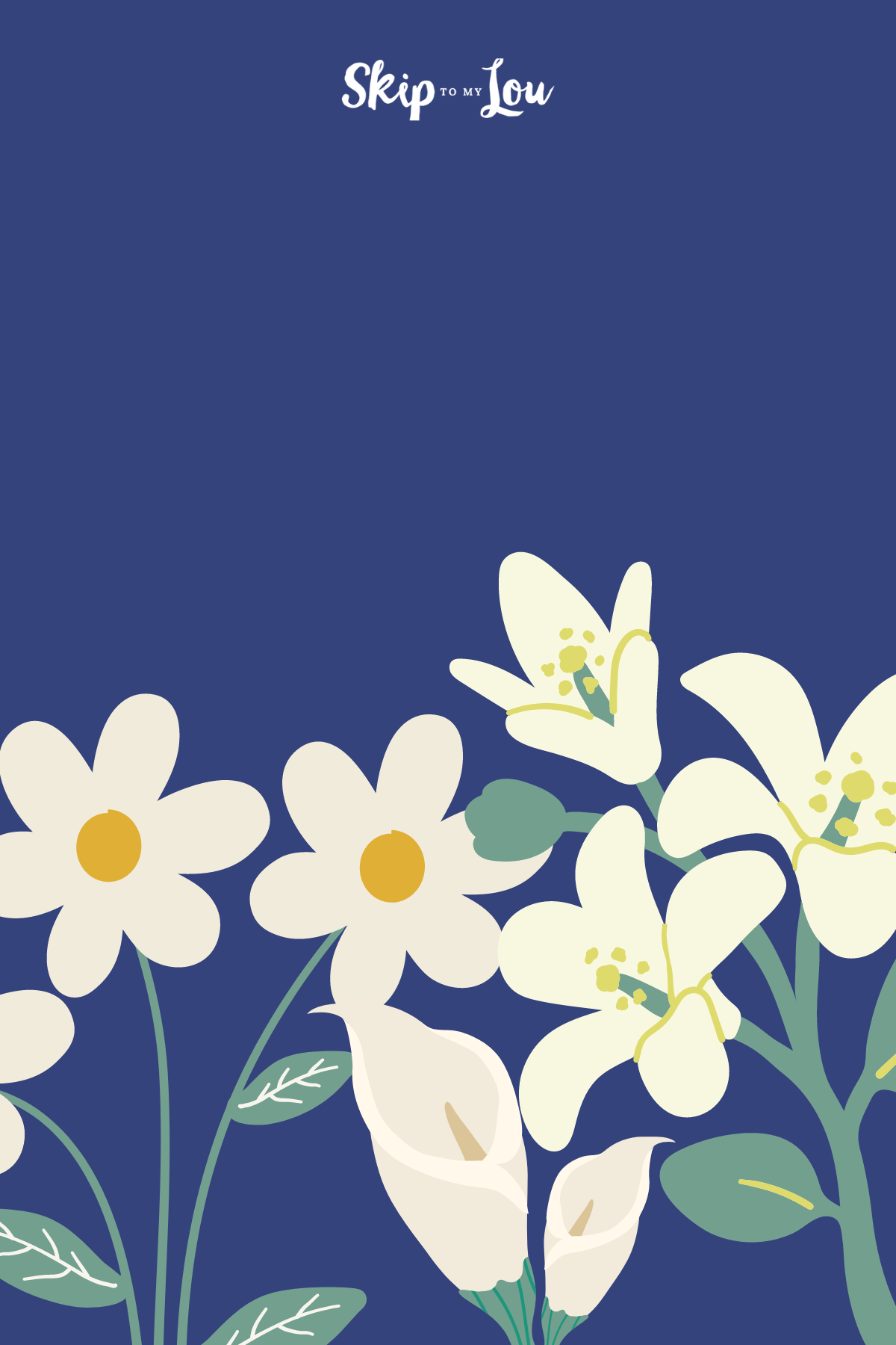 Various moon garden flowers, including a lillies on a dark blue background.