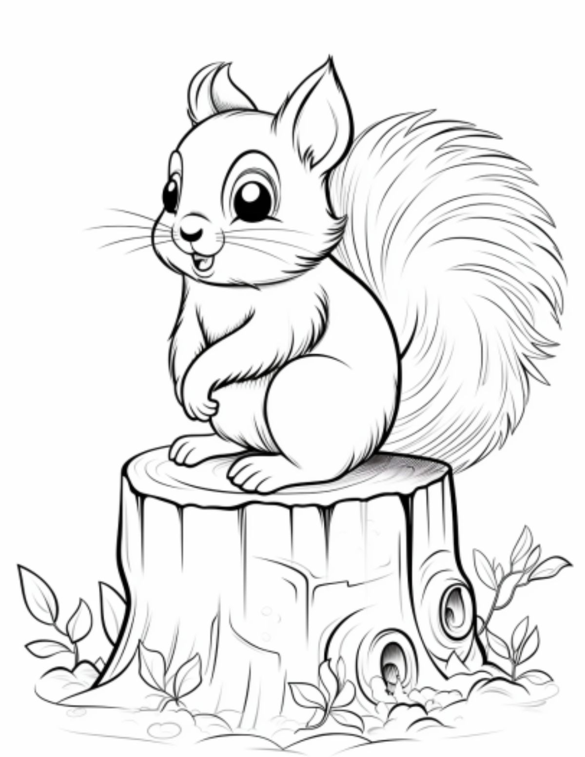 cartoon squirrel on tree stump