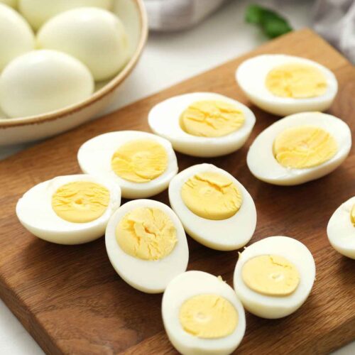 hard boiled eggs cut in half