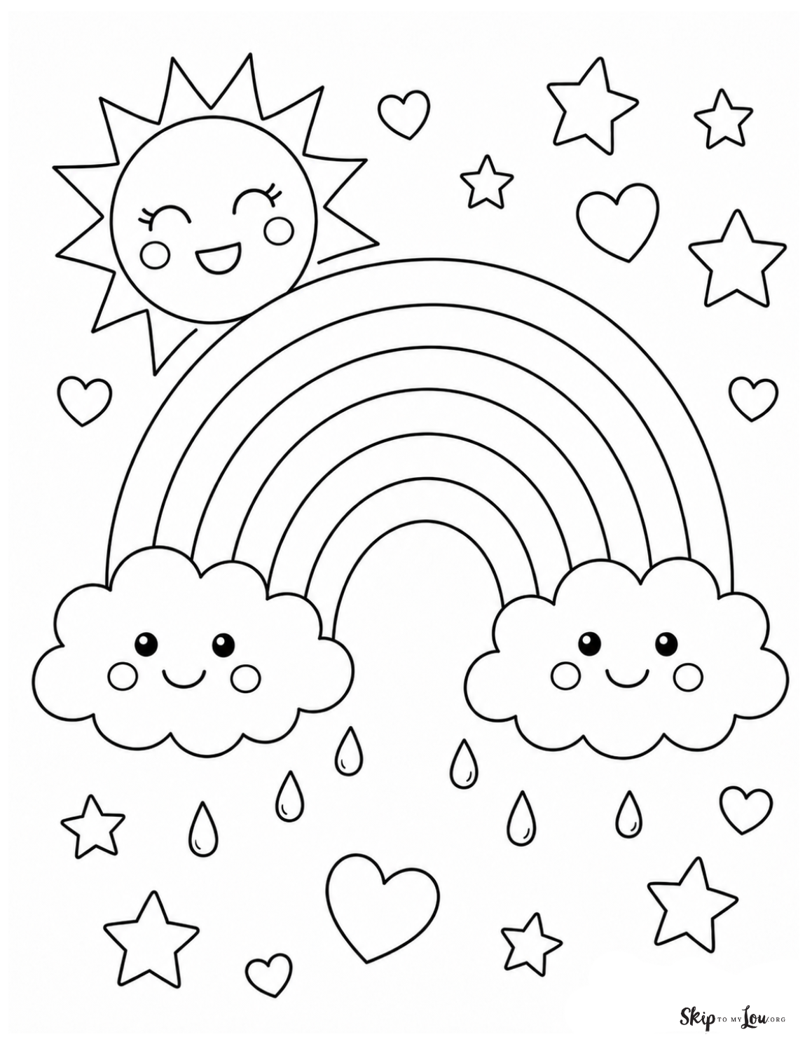 Kawaii sky with rainbow and clouds
