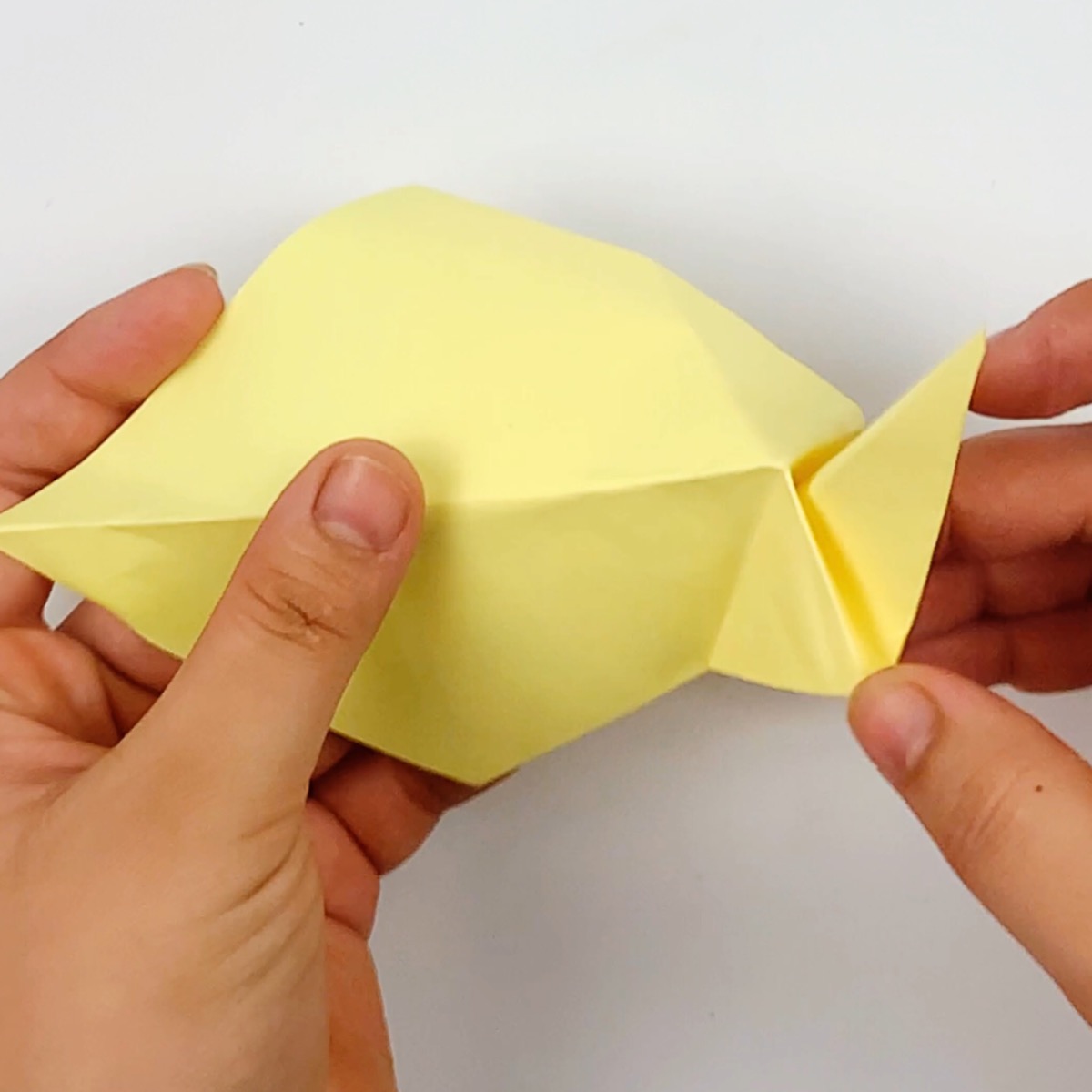 Folding the origami cat tail upwards.