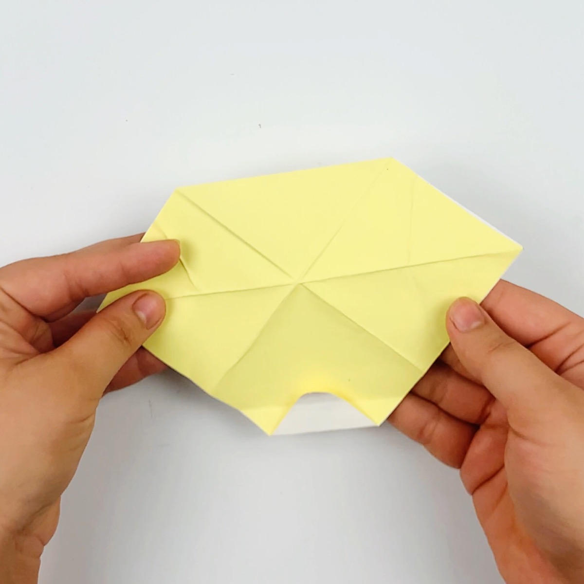 The origami cat's head starts to take shape.