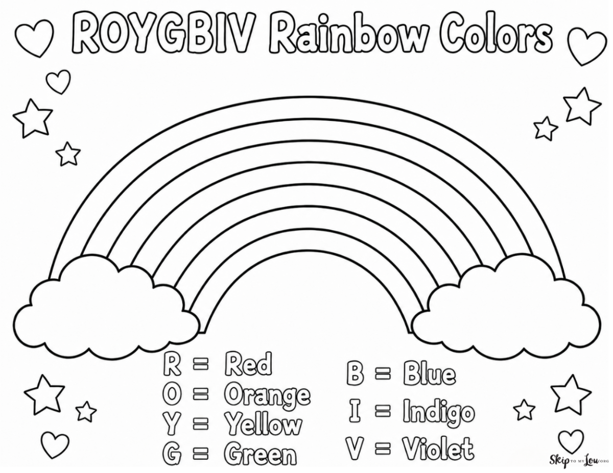rainbow coloring page with ROYGBIV