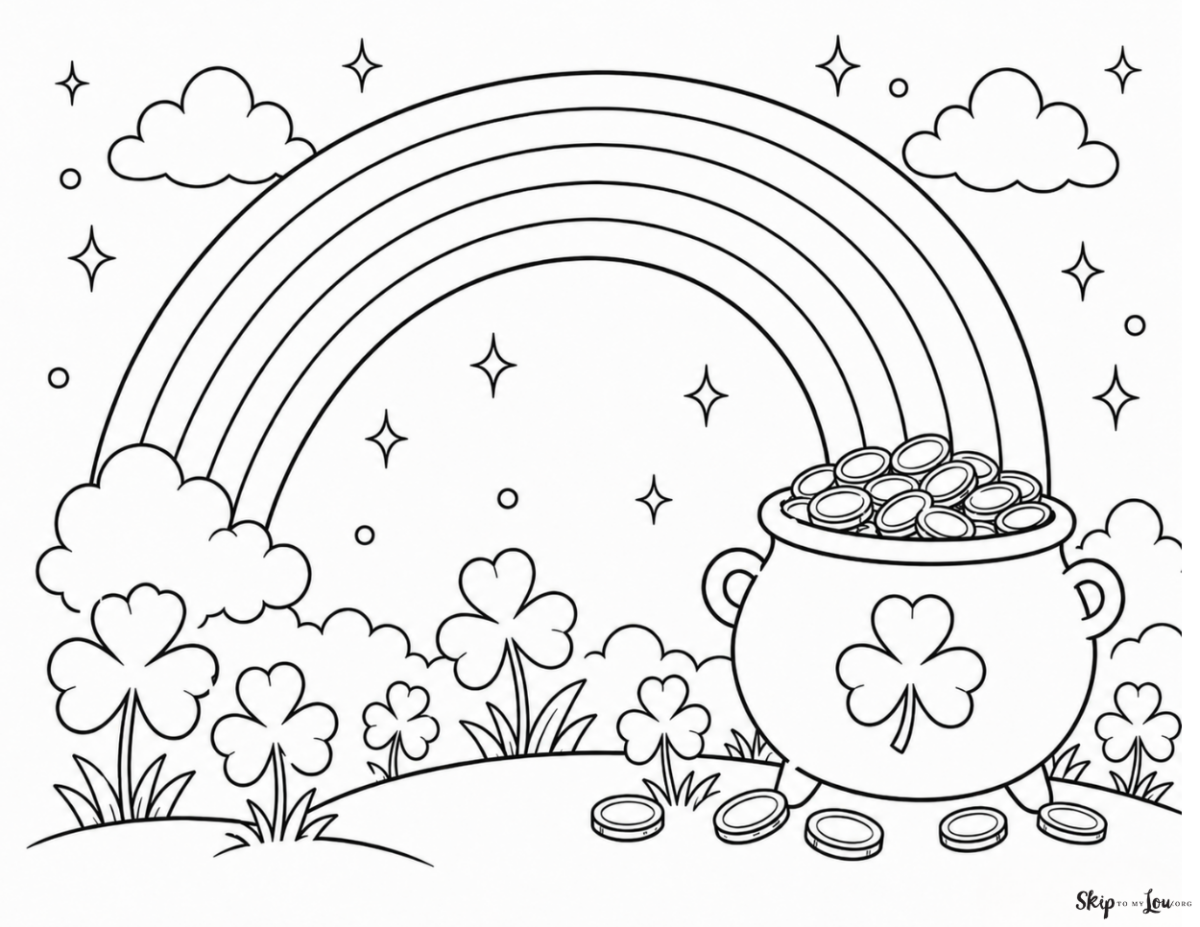 rainbow with pot of gold coloring page
