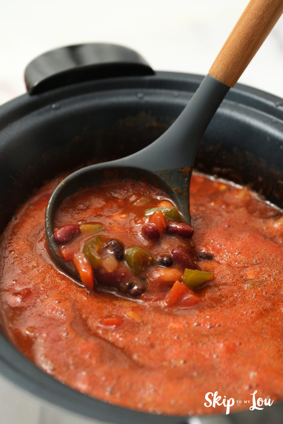 Once the vegetarian chili has cooked for around 30 minutes, it is ready to serve.