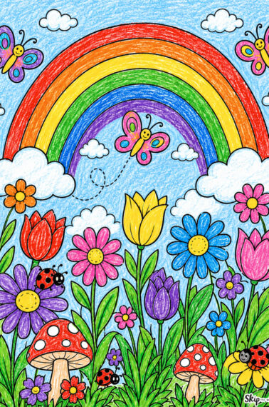 colored garden rainbow coloring page