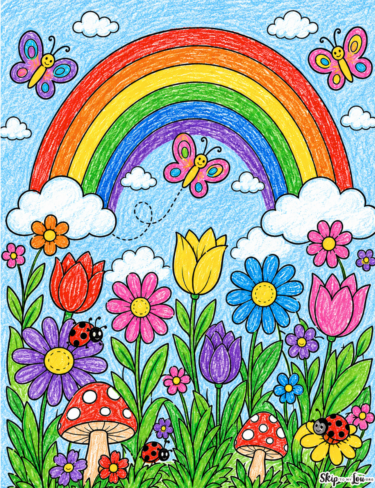 colored garden rainbow coloring page