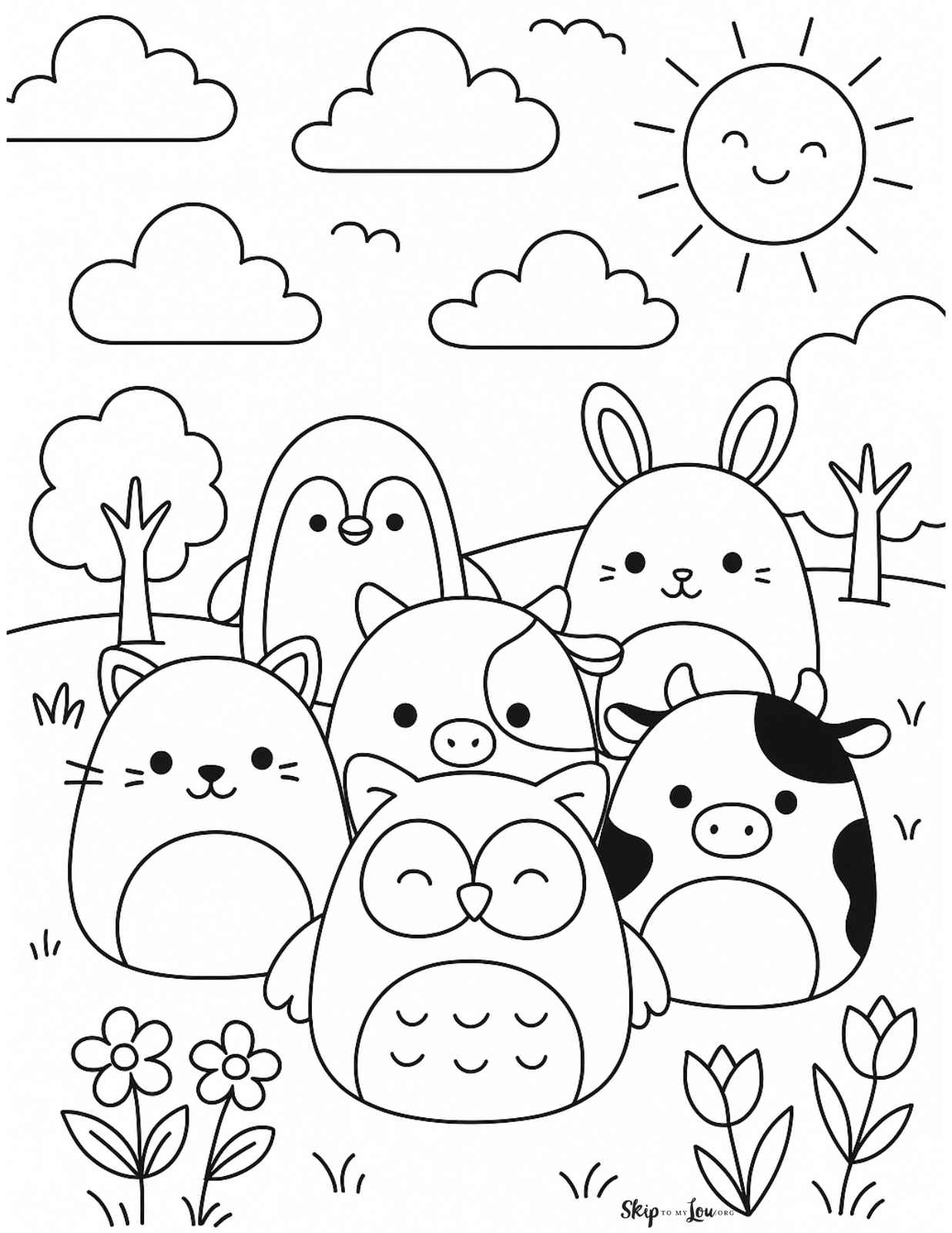 squishmallow scene coloring page
