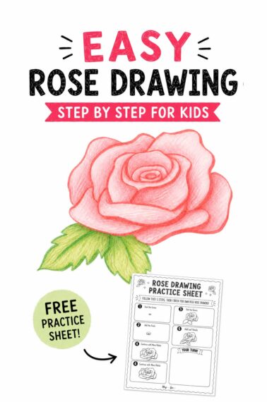 Easy rose drawing step by step for kids with free printable practice sheet