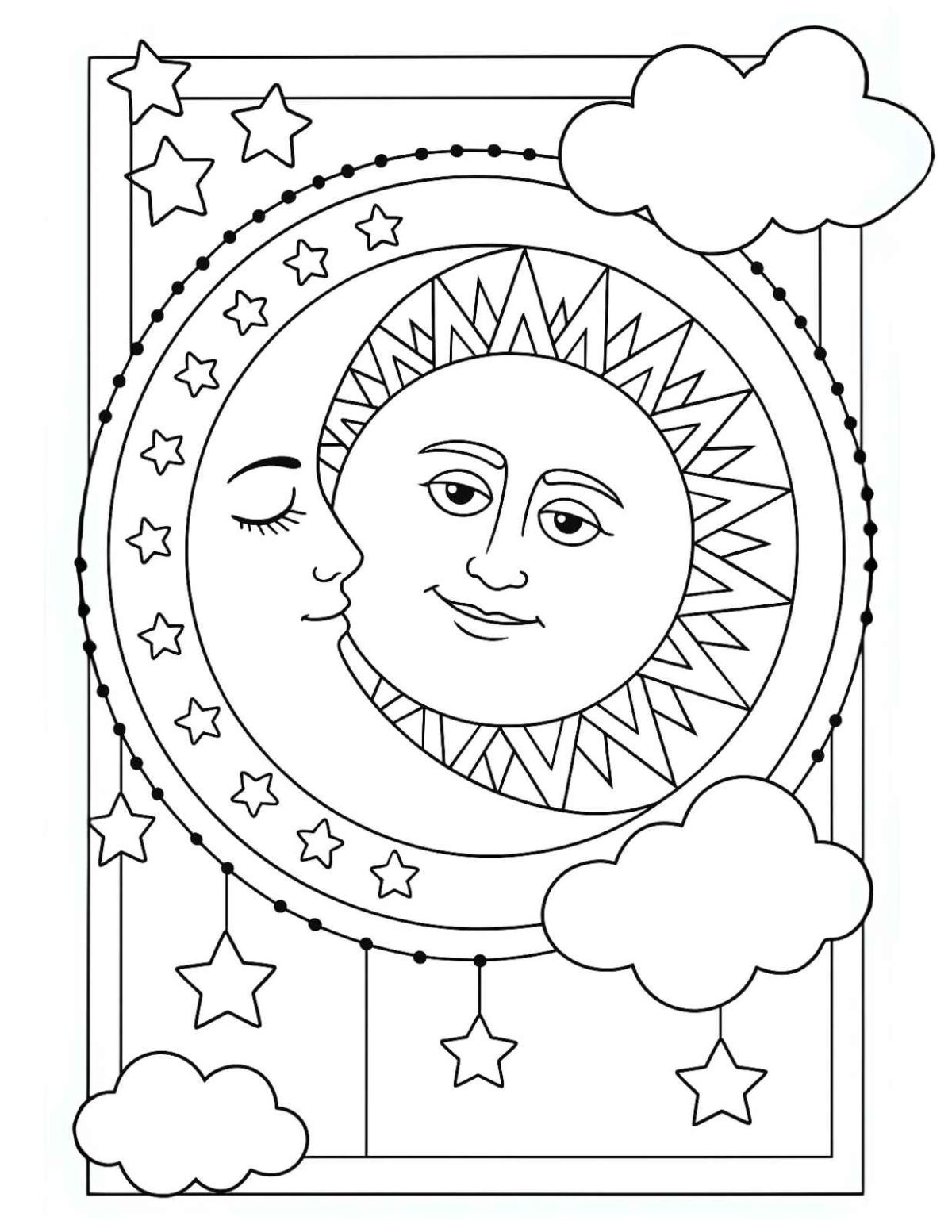 moon and sun coloring page