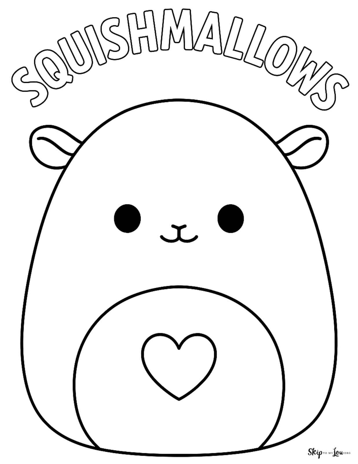 large squishmallow with word squishmallows coloring sheet
