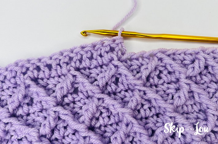 Step 3.2 – Halfway through the double crochet row