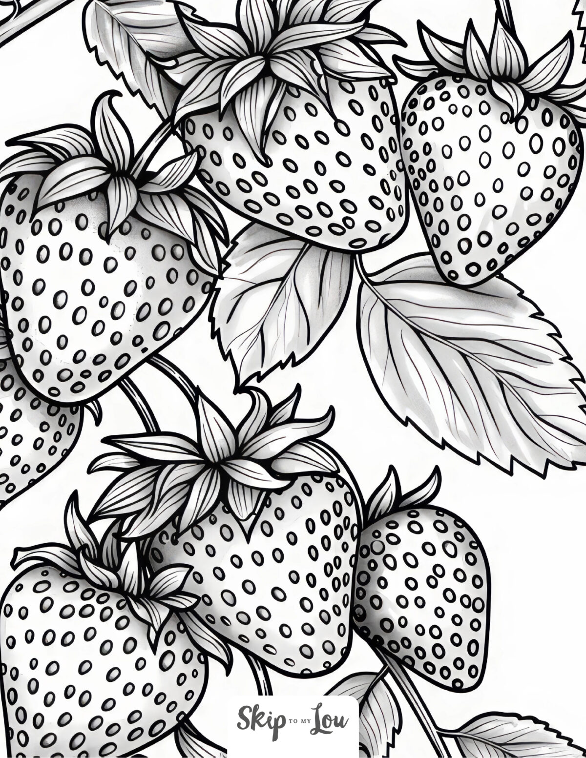 A food coloring page featuring the most perfect strawberries.