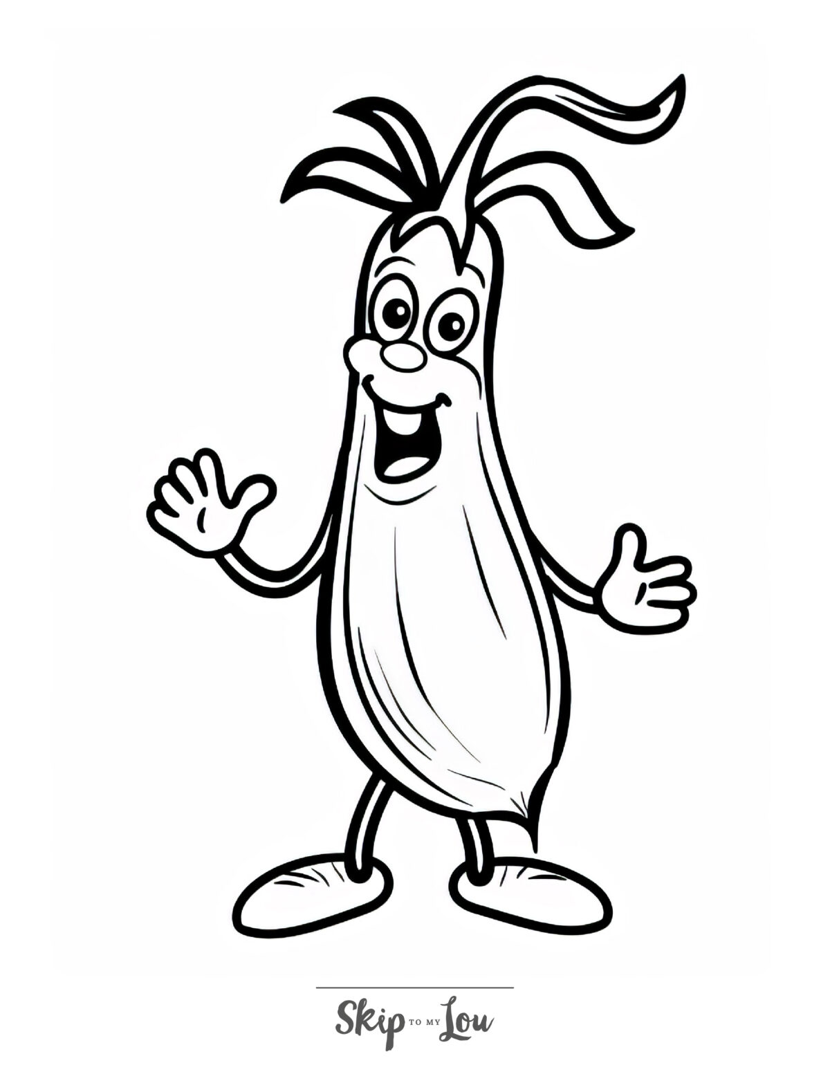 Food coloring page of an eggplant cartoon character.