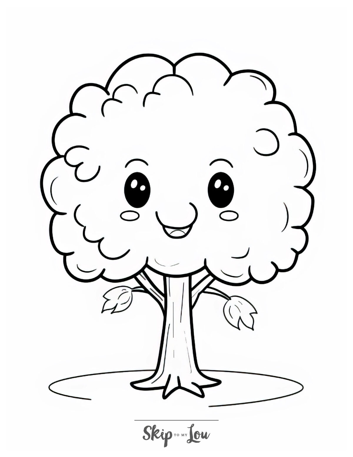 A cute tree coloring page featuring a single cartoon tree.
