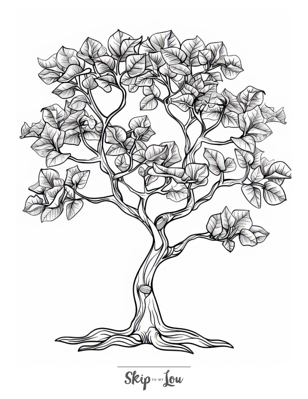 A tree coloring page featuring a fig tree.