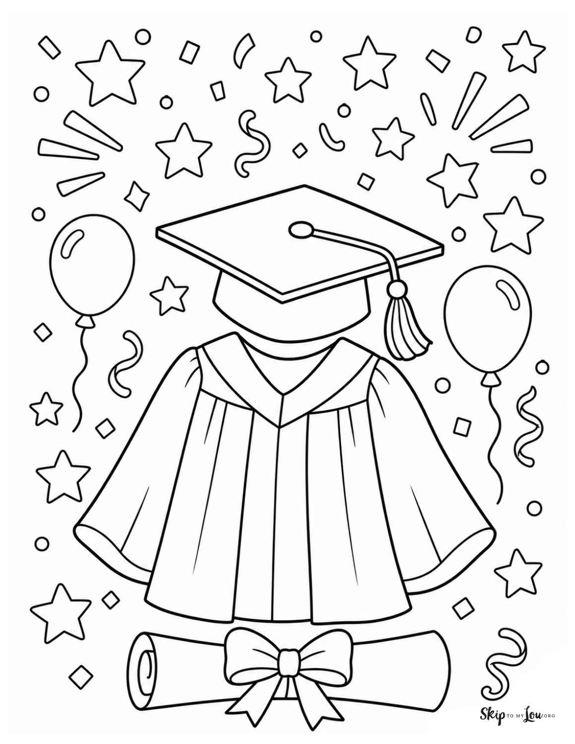 graduation cap and gown coloring page