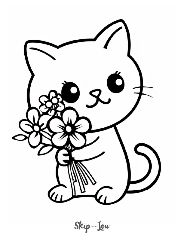 cat holding flowers
