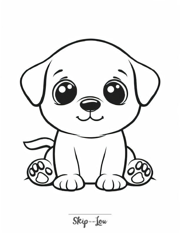 A cute kawaii coloring page of a puppy!