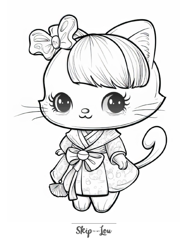 Cute kitten kawaii coloring page.