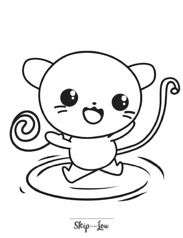 Cute kawaai coloring page of a monkey.
