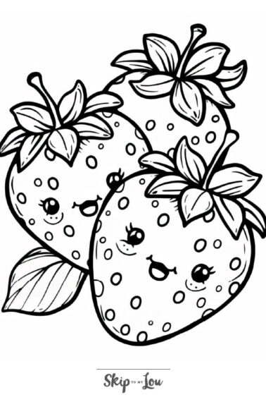Cute kawaii coloring page of strawberries