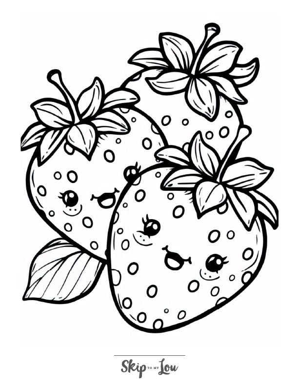Cute kawaii coloring page of strawberries