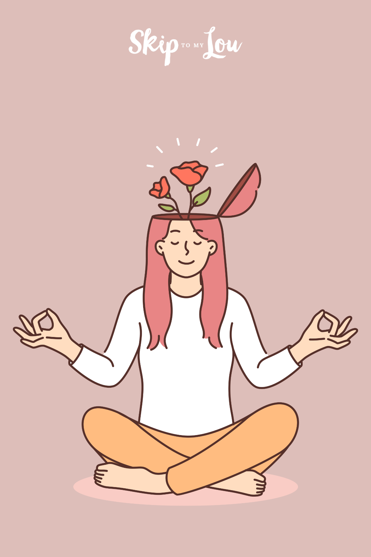 An cartoon image of a woman sitting crosslegged and meditating.