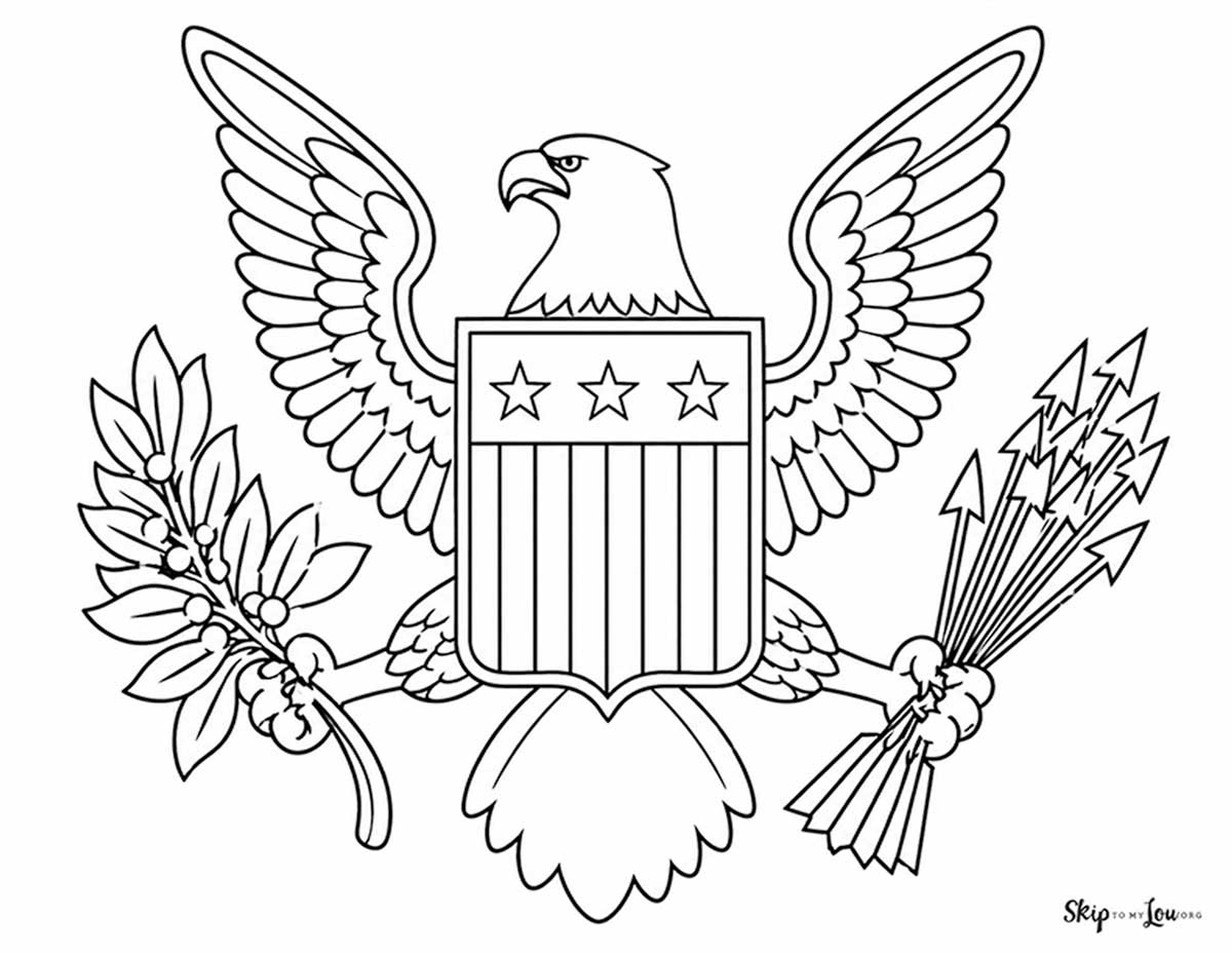 bald eagle with shield holding arrows and greenery in talons