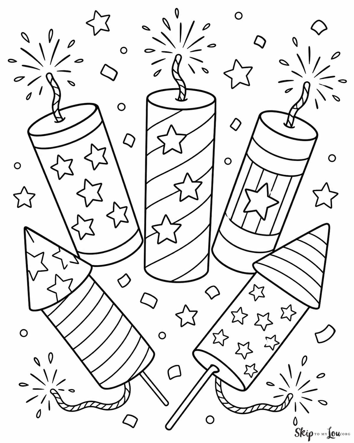 firecrackers and stars coloring page
