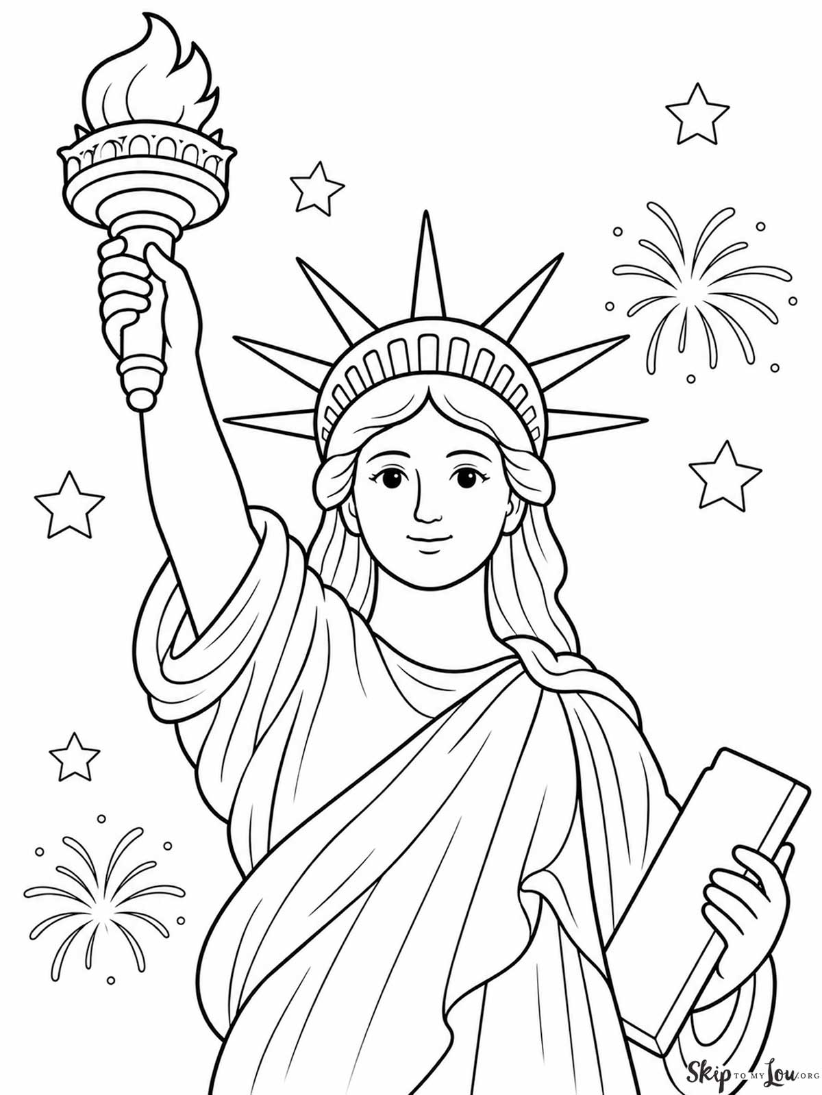 close up of lady liberty coloring page