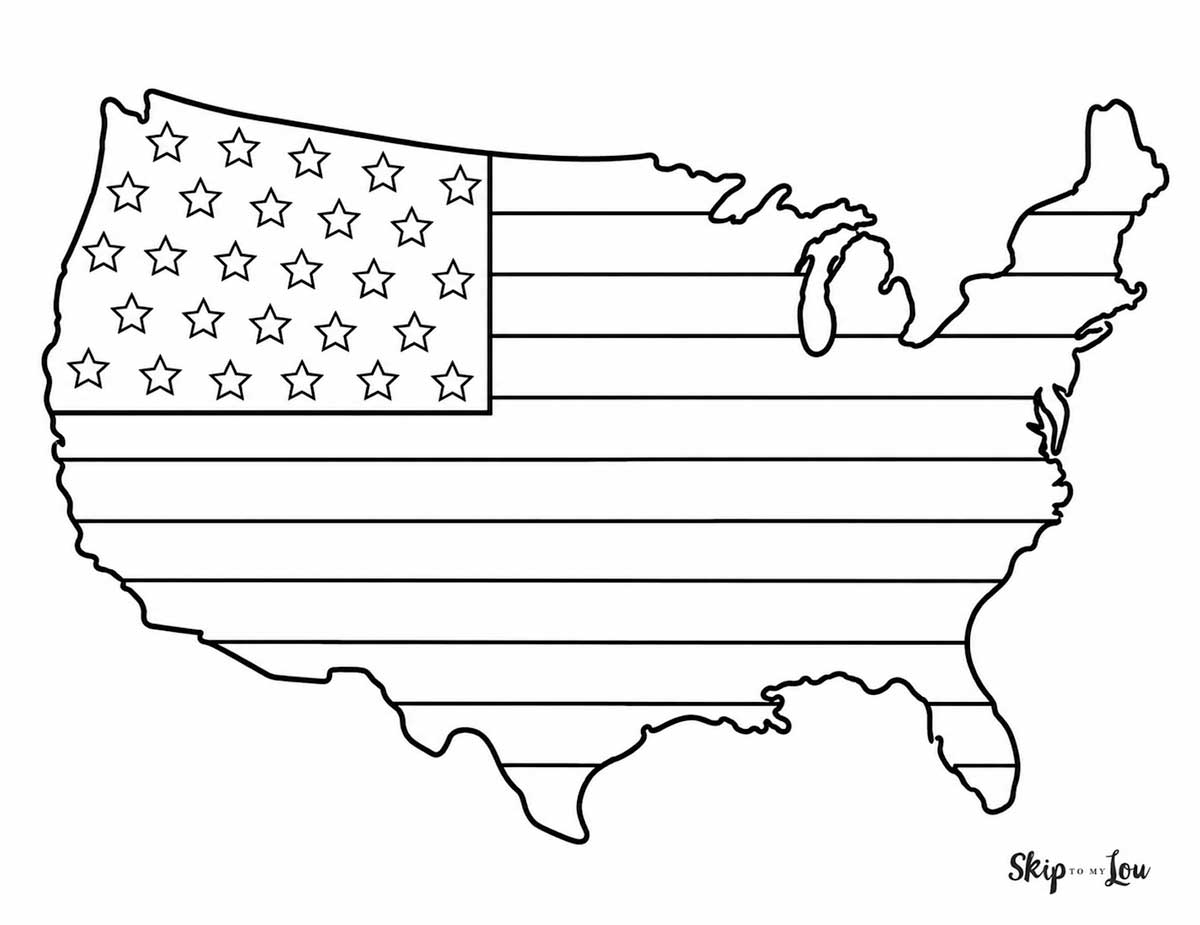 united states shaped flag coloring page