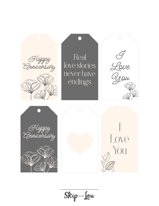 Six printable anniversary tags