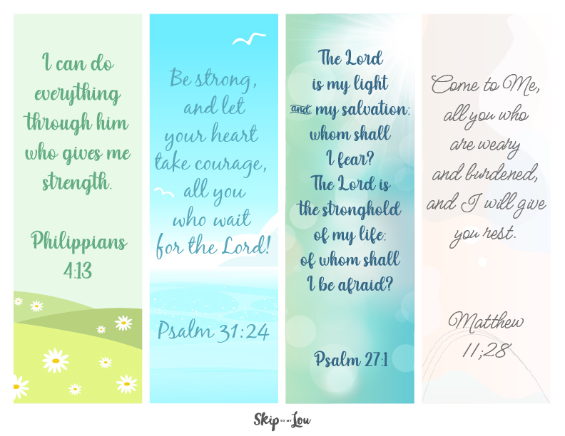 Four bible verse bookmarks.