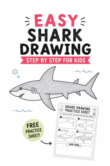 Easy shark drawing tutorial for kids with a gray shark, step-by-ste