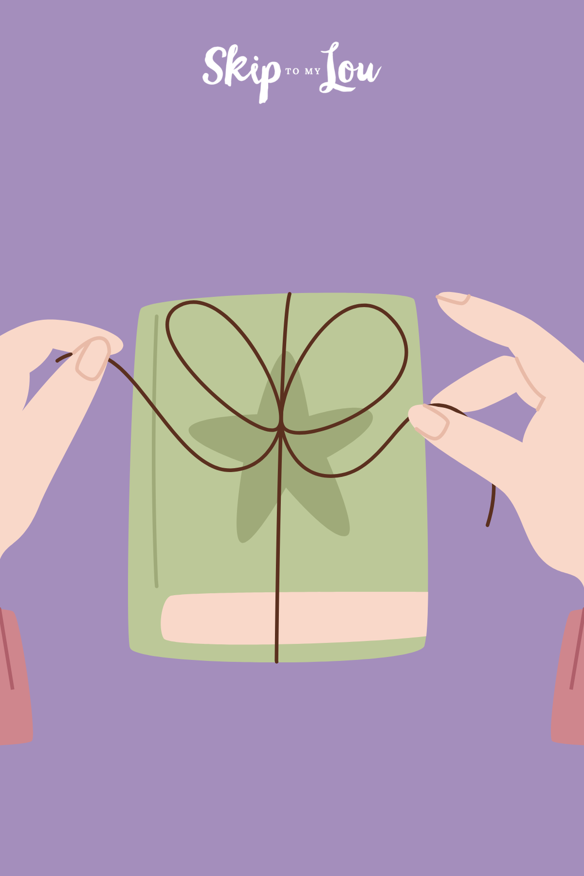 A cartoon of two hands holding a handmade gift with ideas from Skip to My Lou.