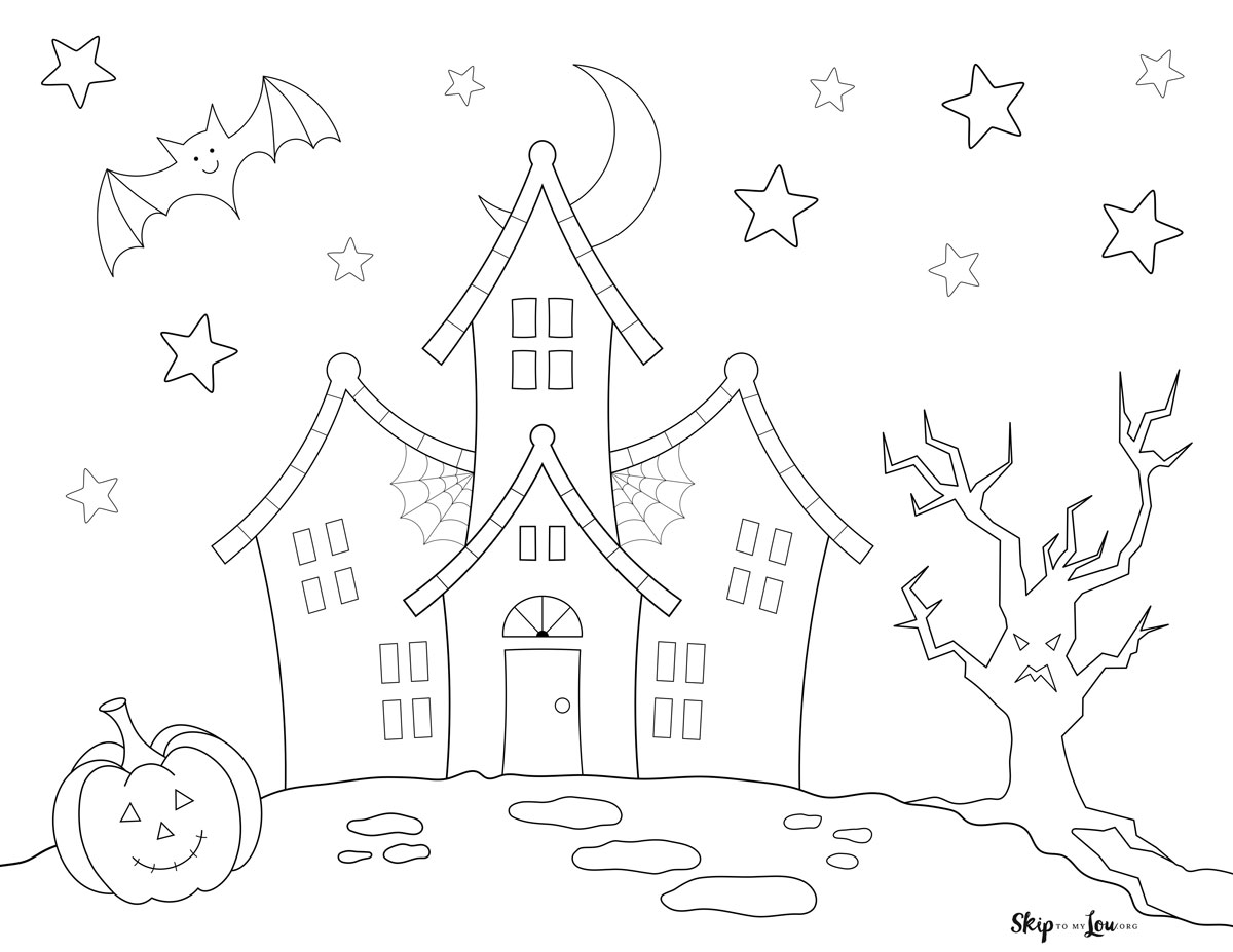 cute haunted house coloring page