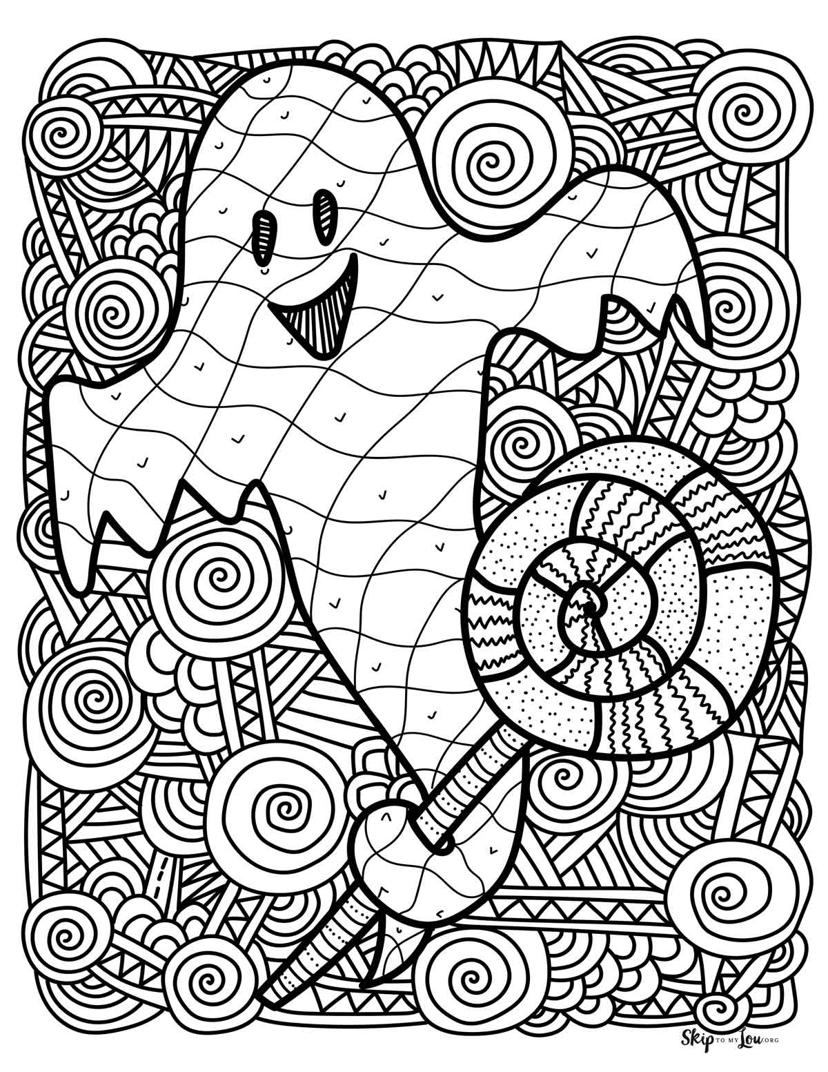 ghost coloring page stain glassed style