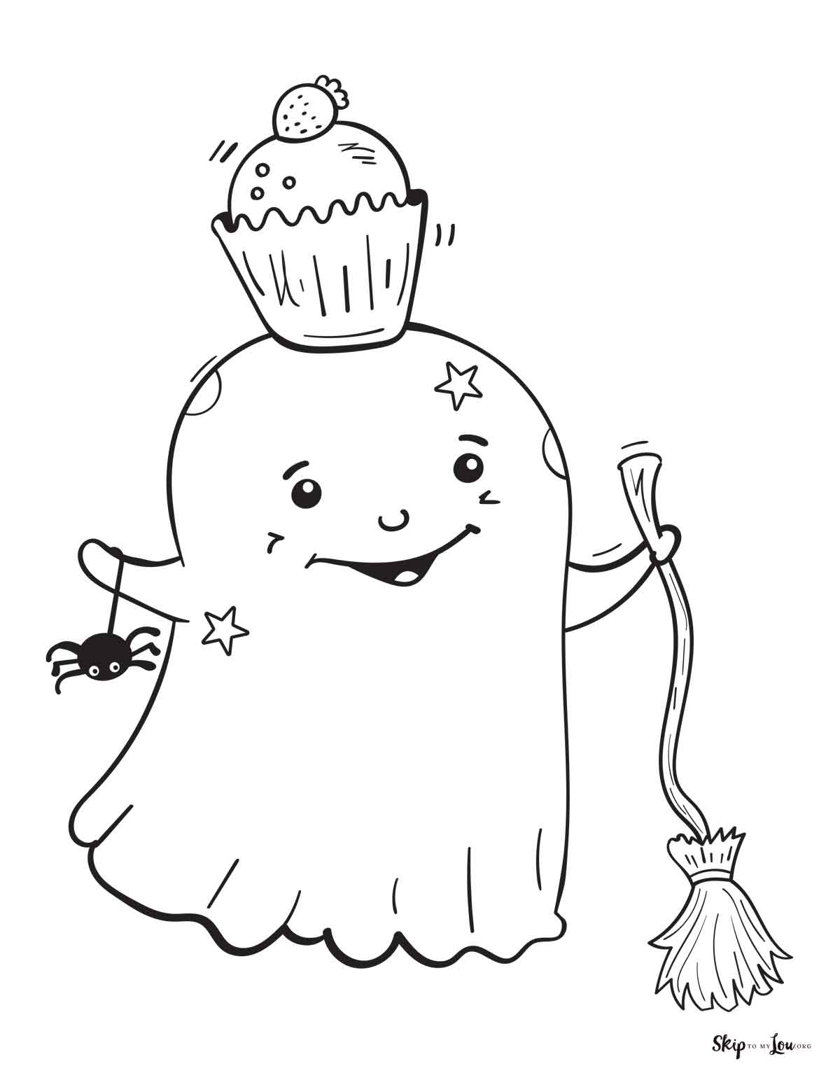 ghost with cupcake on head coloring page