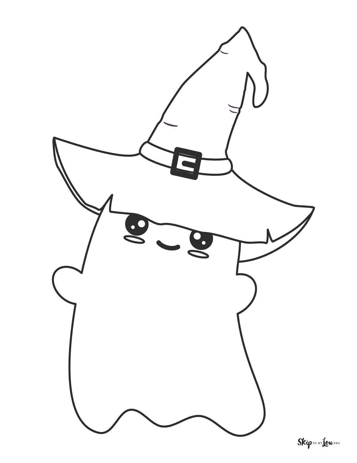 ghost wearing a witch hat coloring page