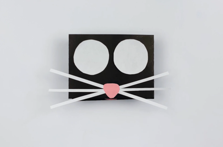 Two white cirlces are applied as the cat's outer eye.