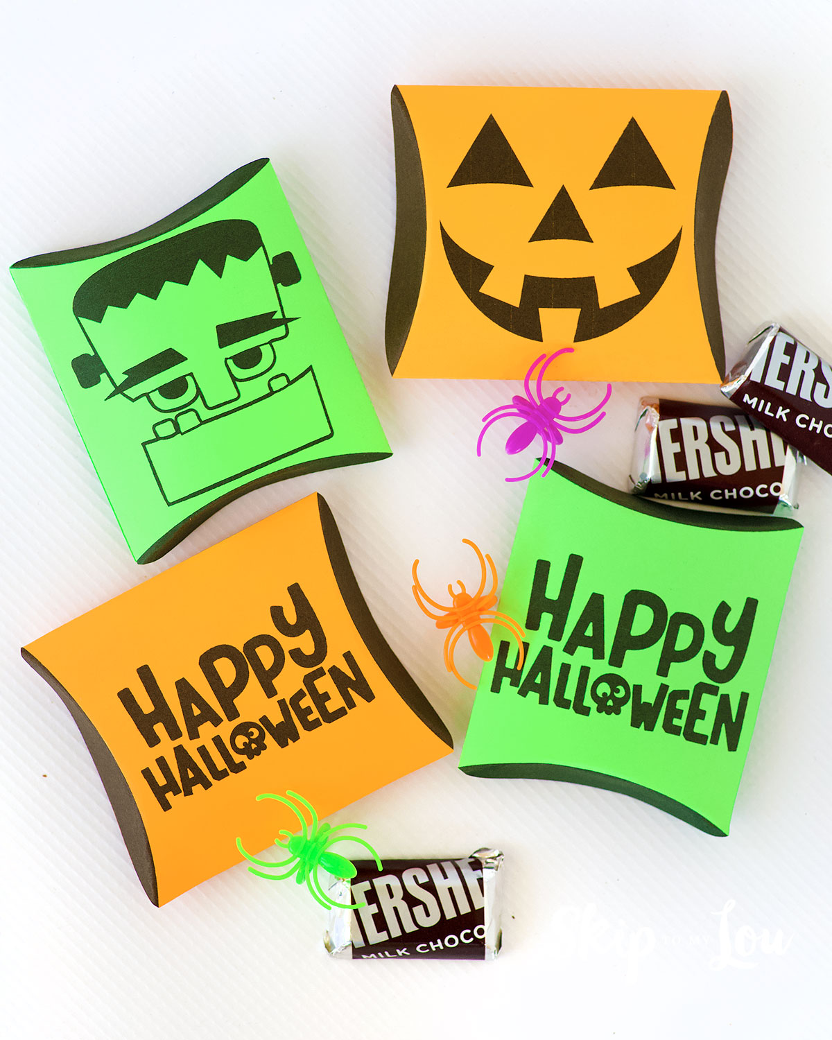 pumpkin pillow and Frankenstein pillow boxes