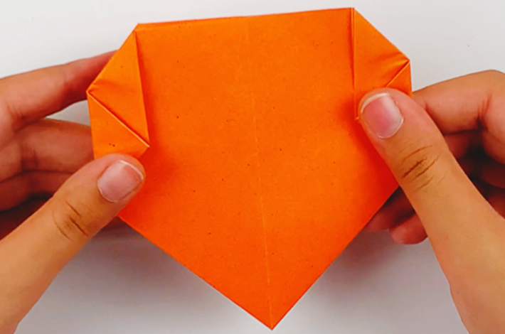 Two hands making the same folds on the left and right side of the paper as made previously. 